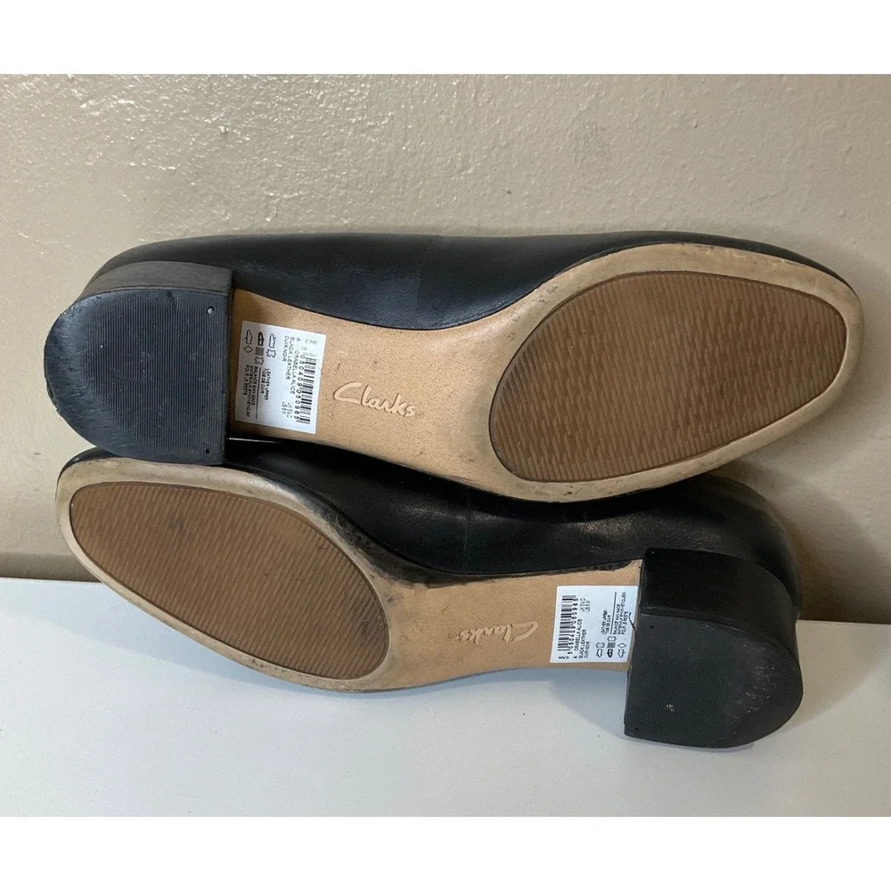 Clarks Orabella Alice Black Leather Cuir Noir Block Heel Pump Career Comfort 8